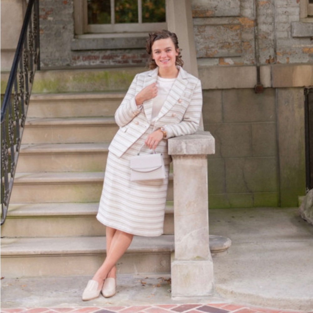 Dainty Jewells Cream Striped Midi Skirt